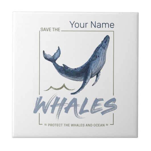 クジラ保護と海水彩セタセアン タイル (正面)