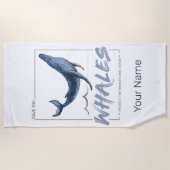 クジラ保護と海水彩セタセアン ビーチタオル (正面)