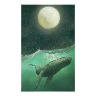 クジラ及び月 フォトプリント           