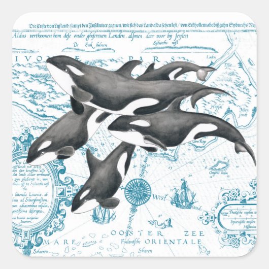 クジラ古代ブルー スクエアシール (正面)