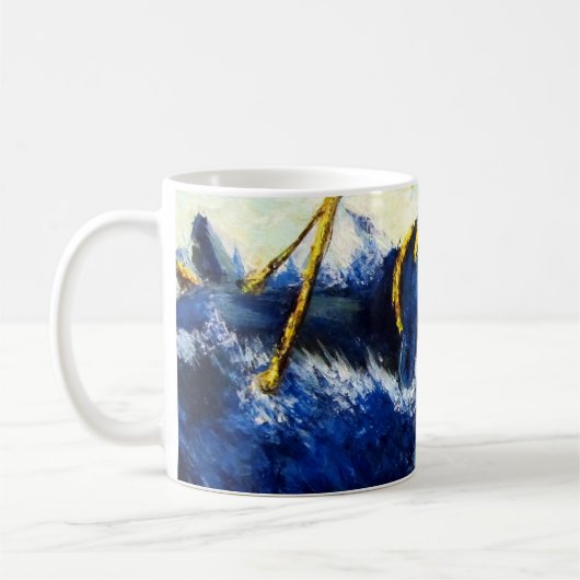 クジラ対巨大なイカの元のファインアートの絵画 コーヒーマグカップ (左)