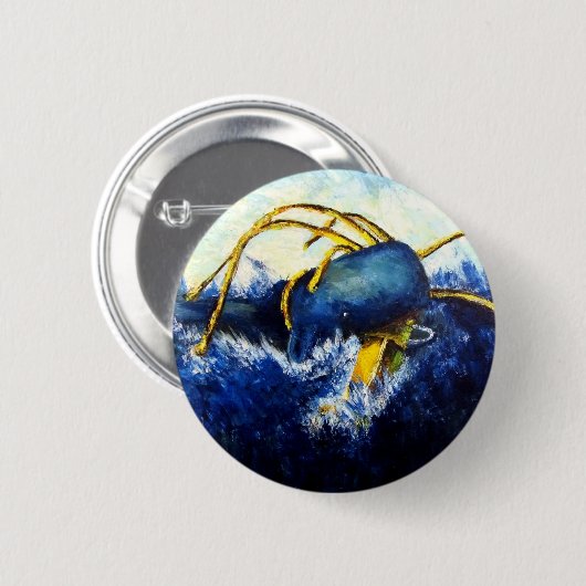 クジラ対巨大なイカの元のファインアートの絵画 缶バッジ (正面&裏面)