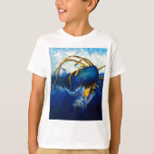 クジラ対巨大なイカの海景の絵画 Tシャツ (正面)