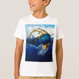 クジラ対巨大なイカの海景の絵画 Tシャツ