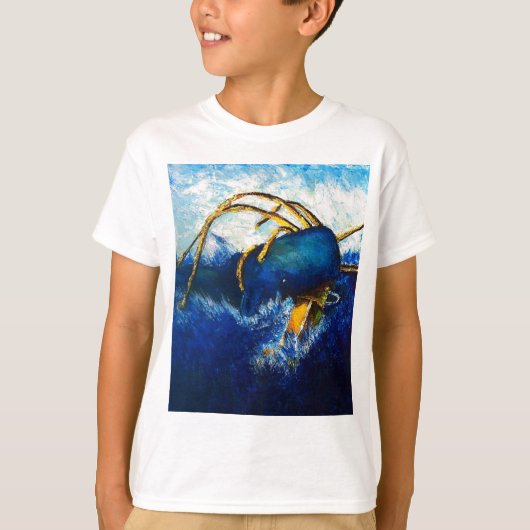 クジラ対巨大なイカの海景の絵画 Tシャツ (正面)