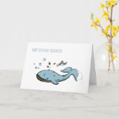 クジラ射撃、 発砲カップケーキ誕生日グリーティング カード (黄色い花)