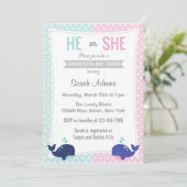 クジラ性別発表パーティー招待状 青とピンク 招待状 (スタンド正面)