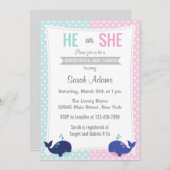 クジラ性別発表パーティー招待状 青とピンク 招待状 (正面/裏面)