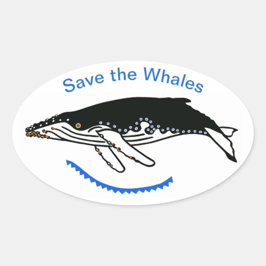 クジラ救類野生動物 – 絶滅危惧動物 –  楕円形シール (正面)