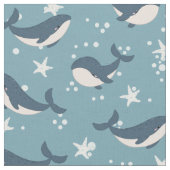 クジラ模様（青） ファブリック (クローズアップ)