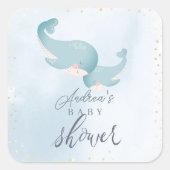 クジラ水彩青少年ベビーシャワー スクエアシール (正面)