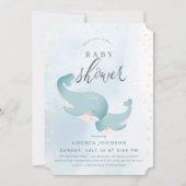 クジラ水彩青少年ベビーシャワー 招待状 (正面)