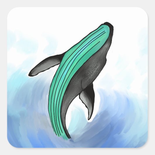 クジラ海シーブルーラブステッカー スクエアシール (正面)