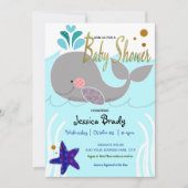 クジラ航海の金ゴールドフェイクスクリプト赤ちゃんシャワー 招待状 (正面)