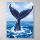 クジラ観察 | 青い海の水彩画 ポスター (正面)