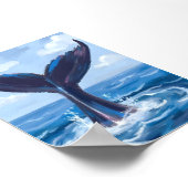 クジラ観察 | 青い海の水彩画 ポスター (角)