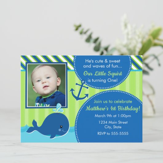 クジラ誕生日招待状5x7誕生日 招待状 (スタンド正面)
