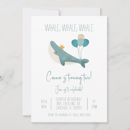 クジラ誕生日招待状 招待状 (正面)