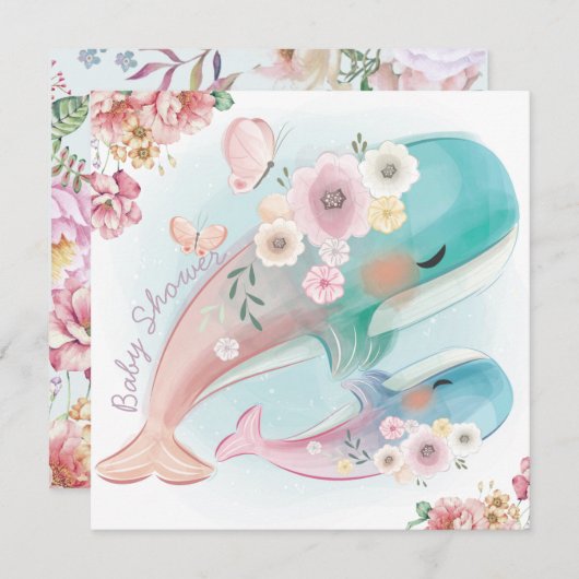 クジラ赤ちゃんシャワー招待状 招待状 (正面/裏面)