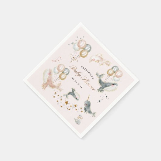 クジラ類は赤ちゃんシャワーを浴びる スタンダードカクテルナプキン (角)