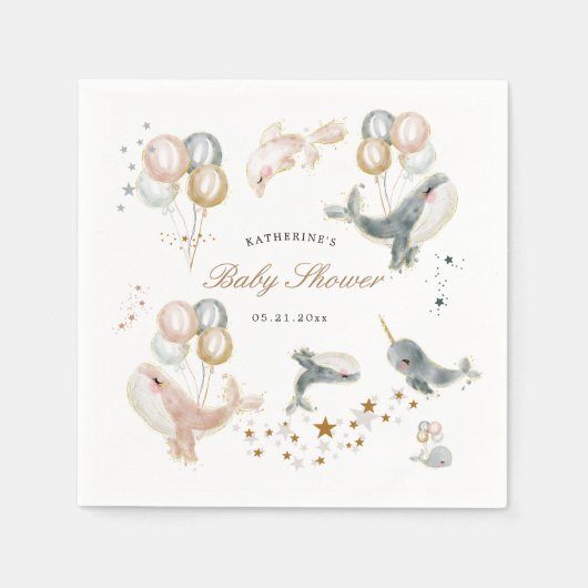 クジラ類は赤ちゃんシャワーを浴びる スタンダードカクテルナプキン (正面)