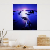 クジラ類ペンギン海日没 ポスター (キッチン)