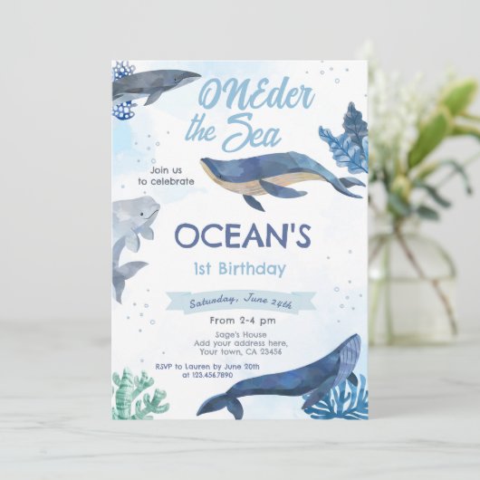 クジラ1歳の誕生日招待状 招待状 (スタンド正面)