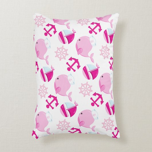 クジラ、かわいいクジラ、ピンク鯨 アクセントクッション (正面(垂直))