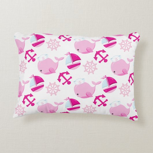 クジラ、かわいいクジラ、ピンク鯨 アクセントクッション (裏面)