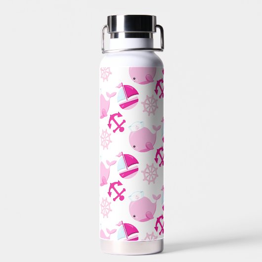 クジラ、かわいいクジラ、ピンク鯨 ウォーターボトル (背面)