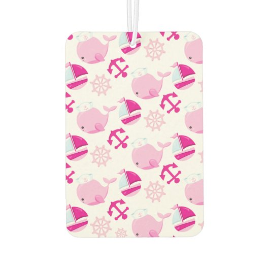 クジラ、かわいいクジラ、ピンク鯨 カーエアーフレッシュナー (裏面)