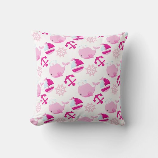 クジラ、かわいいクジラ、ピンク鯨 クッション (正面)