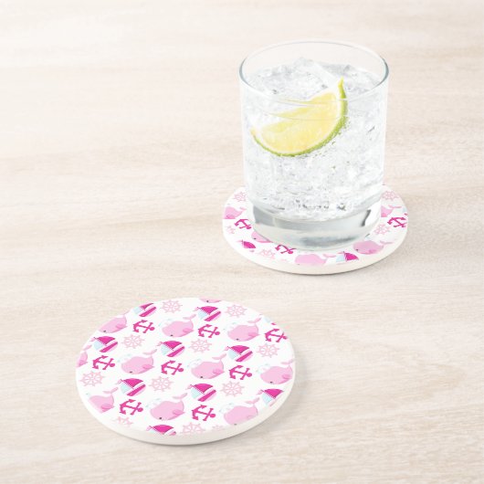 クジラ、かわいいクジラ、ピンク鯨 コースター (側面)