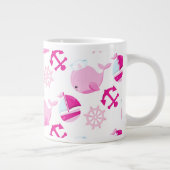 クジラ、かわいいクジラ、ピンク鯨 ジャンボコーヒーマグカップ (右)
