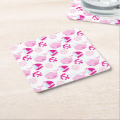 クジラ、かわいいクジラ、ピンク鯨 スクエアペーパーコースター (アングル)