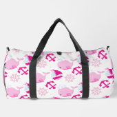 クジラ、かわいいクジラ、ピンク鯨 ダッフルバッグ (裏面)