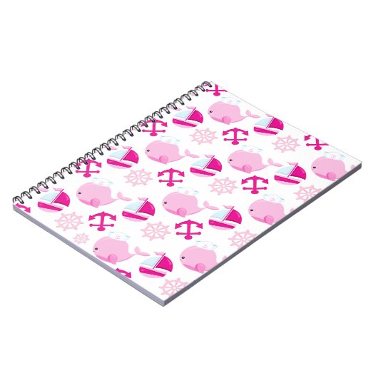 クジラ、かわいいクジラ、ピンク鯨 ノートブック (左側)