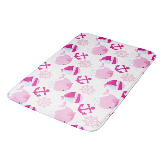 クジラ、かわいいクジラ、ピンク鯨 バスマット (アングル)