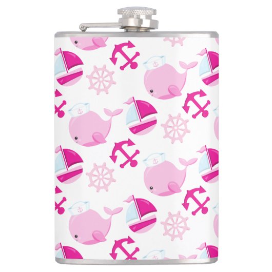 クジラ、かわいいクジラ、ピンク鯨 フラスク (正面)