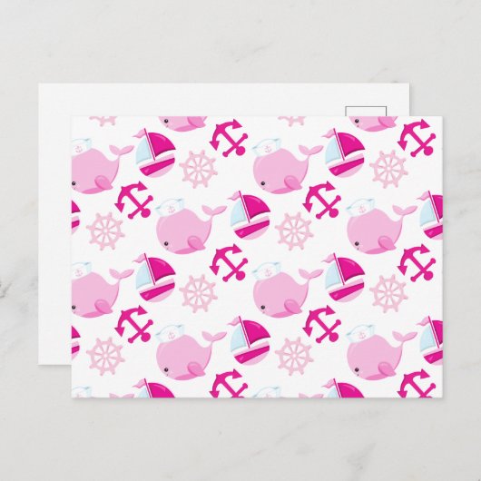 クジラ、かわいいクジラ、ピンク鯨 ポストカード (正面/裏面)