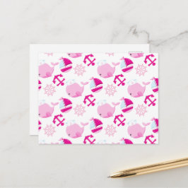 クジラ、かわいいクジラ、ピンク鯨 ポストカード