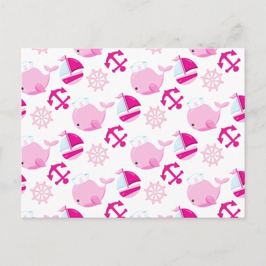 クジラ、かわいいクジラ、ピンク鯨 ポストカード (正面)