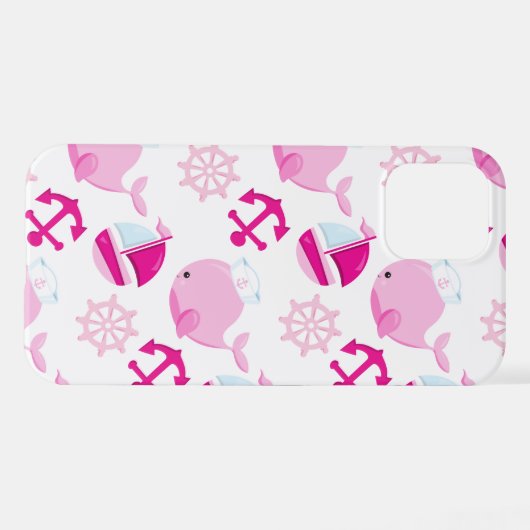 クジラ、かわいいクジラ、ピンク鯨 iPhoneケース (裏面横)
