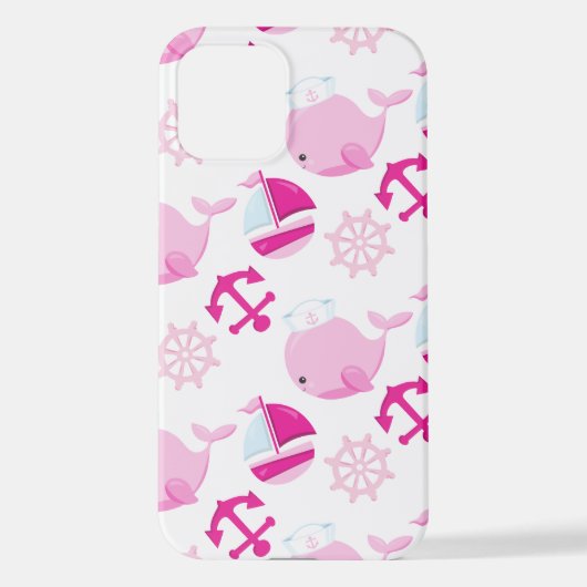 クジラ、かわいいクジラ、ピンク鯨 iPhoneケース (裏面)