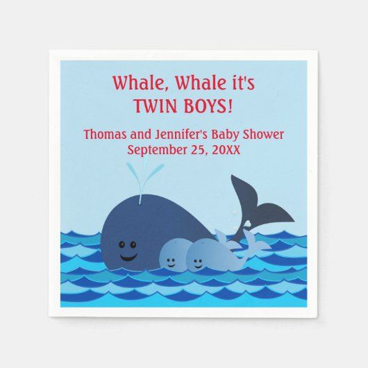 クジラ、それは双子の男の子の赤ちゃんシャワーナプキン スタンダードカクテルナプキン (正面)