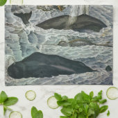 クジラ、アザラシ、セイウチ、ヴィンテージの海洋動物 キッチンタオル (折り畳み)