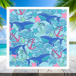 クジラ アンカー ヒトデ 海辺風 / おしゃれ ナウティカル スタンダードカクテルナプキン