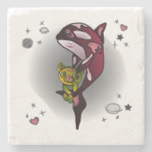 クジラ(オルカ)with テディベア スペース グラフィックデザイン ストーンコースター (正面)