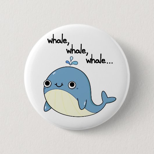 クジラ クジラ クジラ かわいい海の動物のダジャレ 缶バッジ (正面)