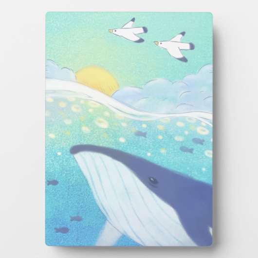 クジラ、シーグルス&サマー海イラストレーション フォトプラーク (正面)